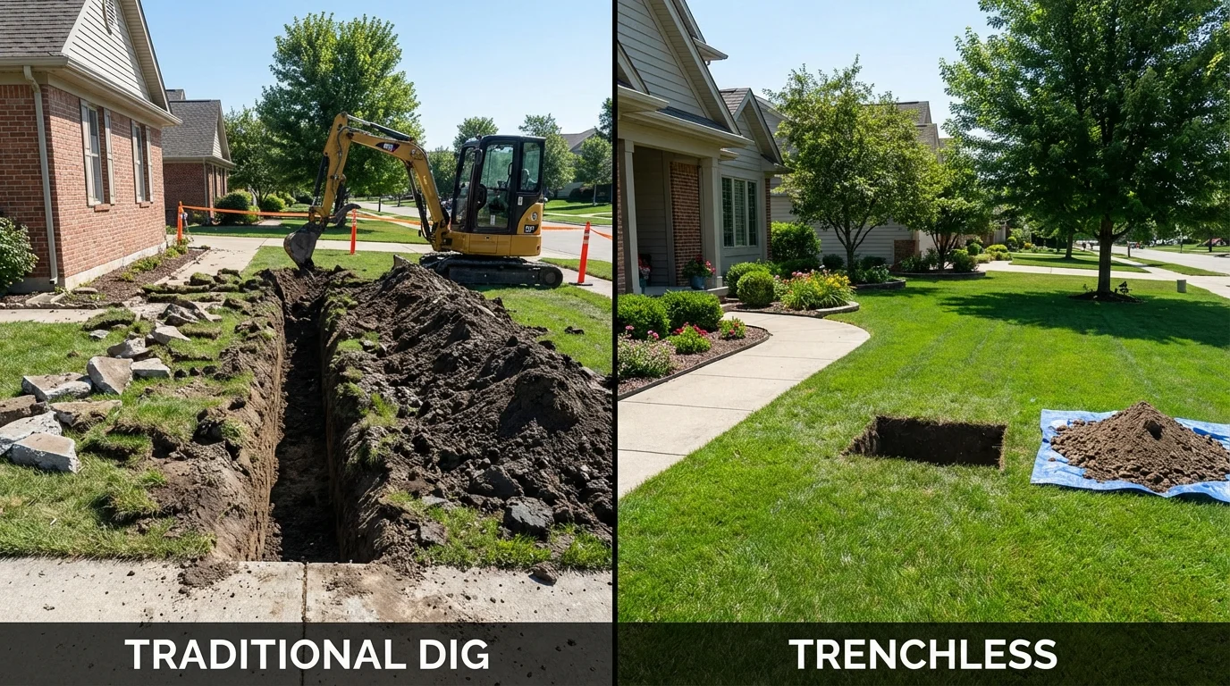 Trenchless sewer repair with minimal yard damage versus traditional excavation in Blythe, CA